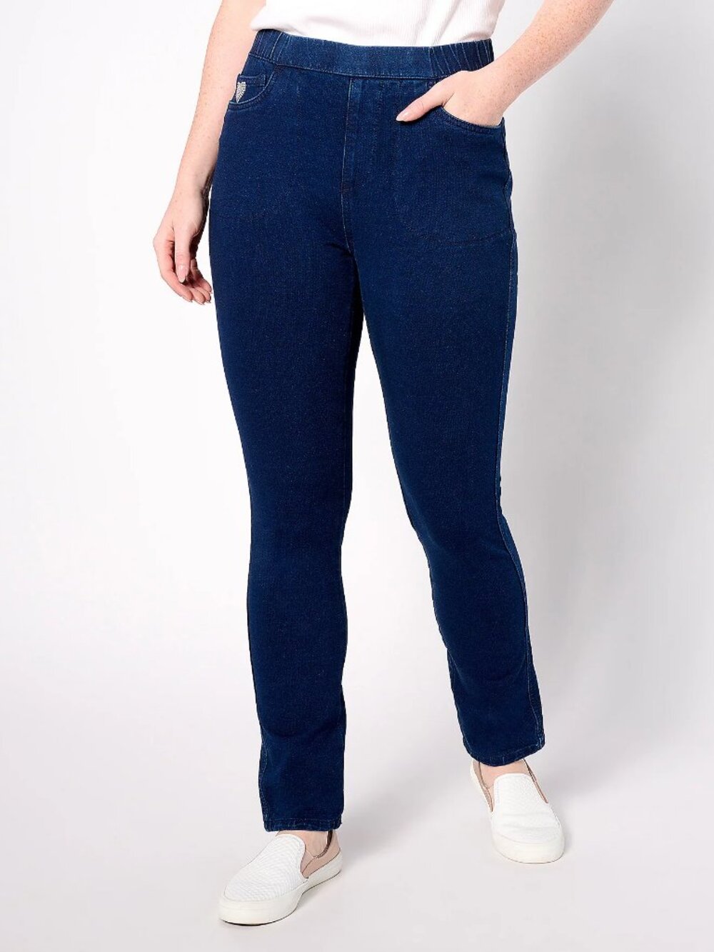 Quacker Factory REG DreamJeannes Pull-On Slim Leg Jeans, Indigo Sz S a629793